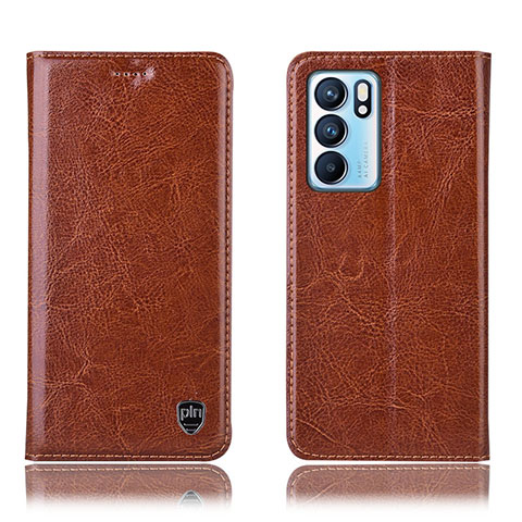 Funda de Cuero Cartera con Soporte Carcasa H04P para Oppo Reno6 5G Marron Claro