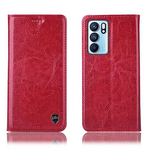 Funda de Cuero Cartera con Soporte Carcasa H04P para Oppo Reno6 5G Rojo