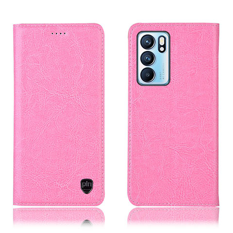 Funda de Cuero Cartera con Soporte Carcasa H04P para Oppo Reno6 5G Rosa