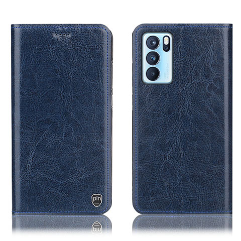 Funda de Cuero Cartera con Soporte Carcasa H04P para Oppo Reno6 Pro 5G India Azul