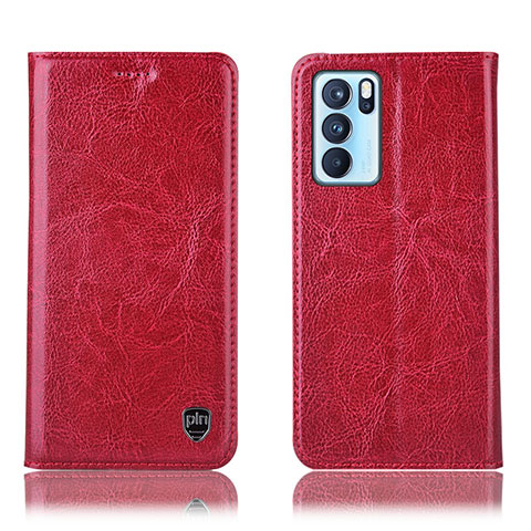 Funda de Cuero Cartera con Soporte Carcasa H04P para Oppo Reno6 Pro 5G India Rojo