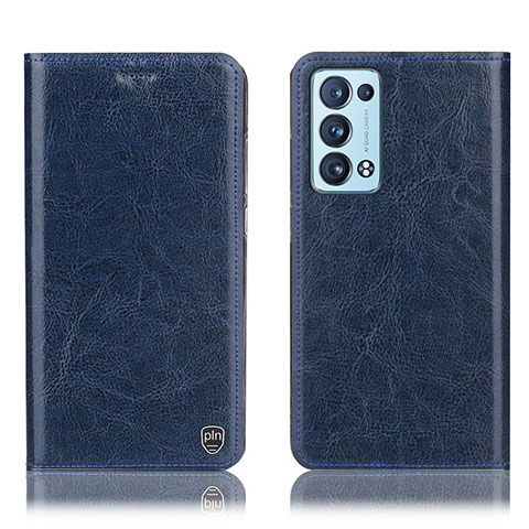 Funda de Cuero Cartera con Soporte Carcasa H04P para Oppo Reno6 Pro+ Plus 5G Azul