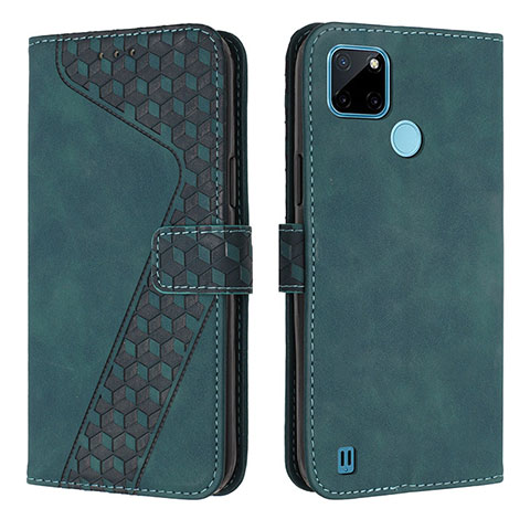 Funda de Cuero Cartera con Soporte Carcasa H04X para Realme C25Y India Verde