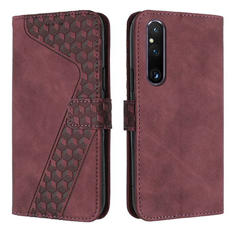 Funda de Cuero Cartera con Soporte Carcasa H04X para Sony Xperia 1 V Rojo