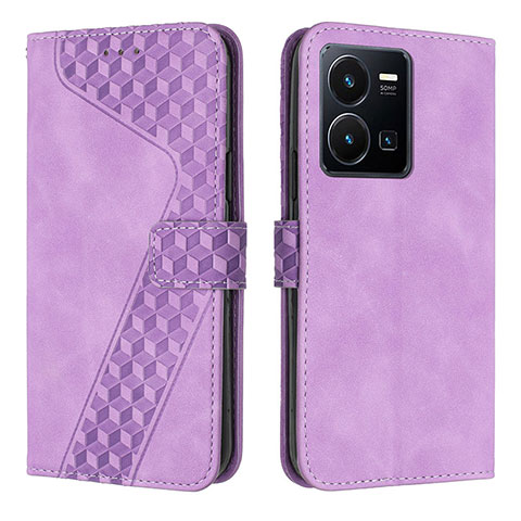 Funda de Cuero Cartera con Soporte Carcasa H04X para Vivo Y35 4G Morado