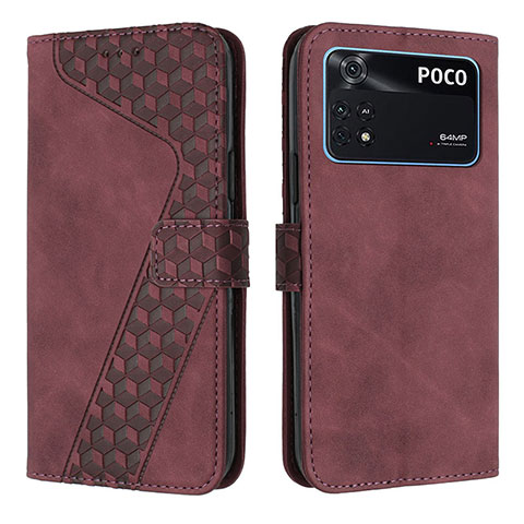 Funda de Cuero Cartera con Soporte Carcasa H04X para Xiaomi Poco M4 Pro 4G Morado