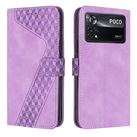 Funda de Cuero Cartera con Soporte Carcasa H04X para Xiaomi Poco X4 Pro 5G Morado