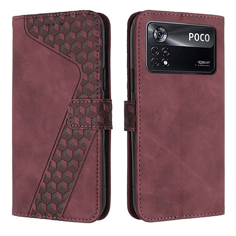 Funda de Cuero Cartera con Soporte Carcasa H04X para Xiaomi Poco X4 Pro 5G Rojo Rosa