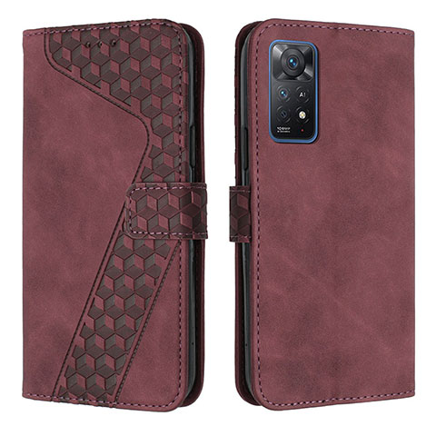 Funda de Cuero Cartera con Soporte Carcasa H04X para Xiaomi Redmi Note 11 Pro 4G Rojo Rosa