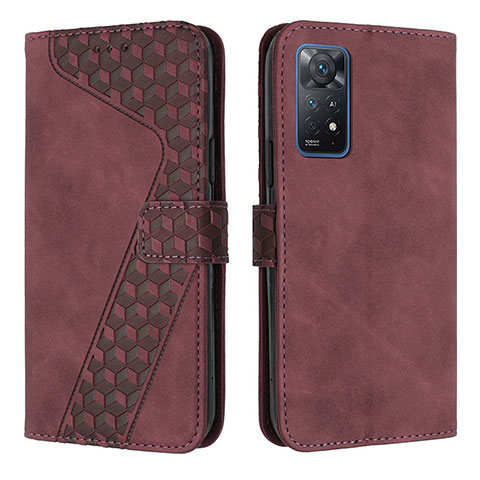 Funda de Cuero Cartera con Soporte Carcasa H04X para Xiaomi Redmi Note 11 Pro 5G Rojo Rosa