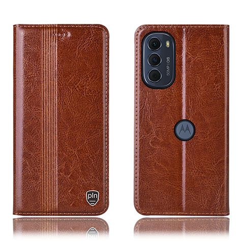 Funda de Cuero Cartera con Soporte Carcasa H05P para Motorola Moto Edge (2022) 5G Marron Claro