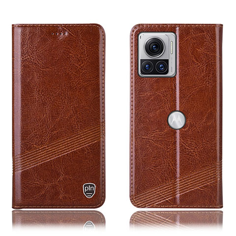 Funda de Cuero Cartera con Soporte Carcasa H05P para Motorola Moto Edge X30 Pro 5G Marron Claro