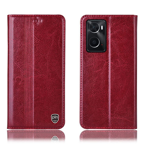 Funda de Cuero Cartera con Soporte Carcasa H05P para Oppo A76 Rojo