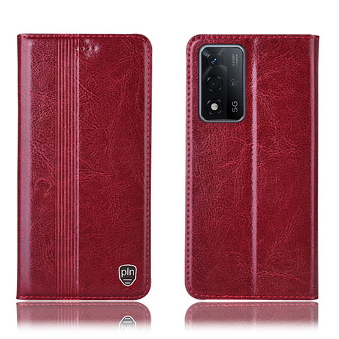 Funda de Cuero Cartera con Soporte Carcasa H05P para Oppo A93s 5G Rojo