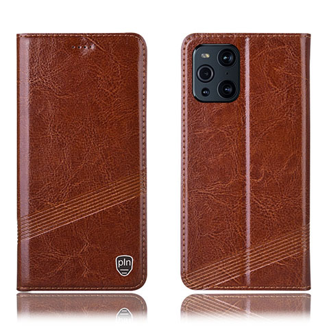 Funda de Cuero Cartera con Soporte Carcasa H05P para Oppo Find X3 5G Marron Claro