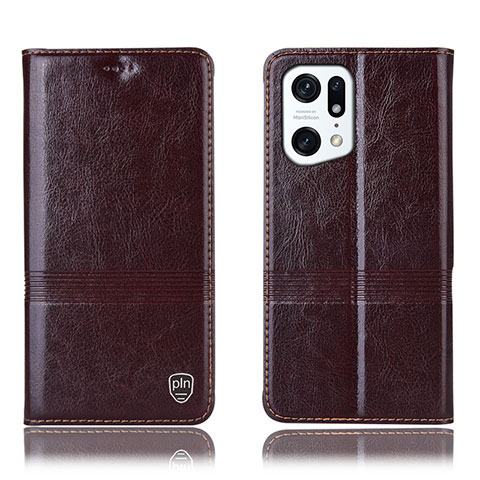 Funda de Cuero Cartera con Soporte Carcasa H05P para Oppo Find X5 5G Marron