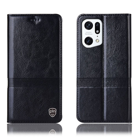 Funda de Cuero Cartera con Soporte Carcasa H05P para Oppo Find X5 5G Negro