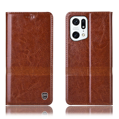 Funda de Cuero Cartera con Soporte Carcasa H05P para Oppo Find X5 Pro 5G Marron Claro