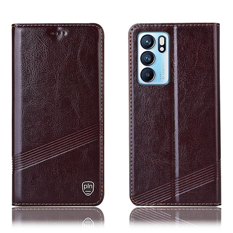 Funda de Cuero Cartera con Soporte Carcasa H05P para Oppo Reno6 5G Marron