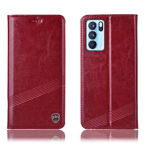 Funda de Cuero Cartera con Soporte Carcasa H05P para Oppo Reno6 Pro 5G India Rojo