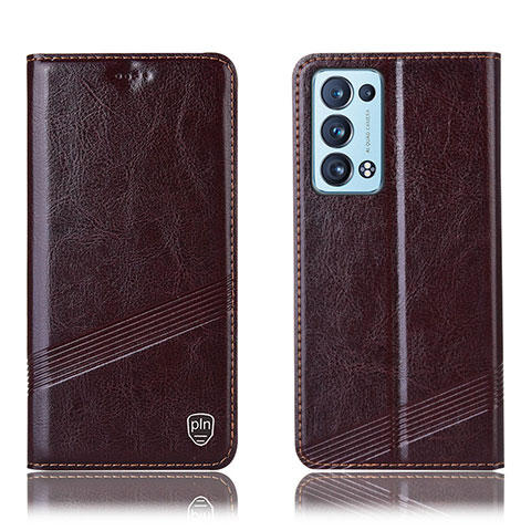 Funda de Cuero Cartera con Soporte Carcasa H05P para Oppo Reno6 Pro 5G Marron