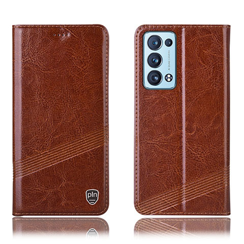 Funda de Cuero Cartera con Soporte Carcasa H05P para Oppo Reno6 Pro+ Plus 5G Marron Claro