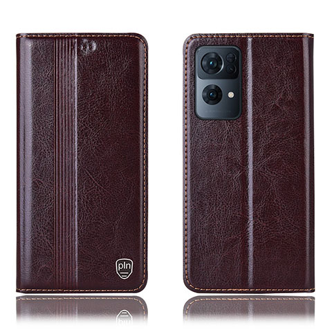 Funda de Cuero Cartera con Soporte Carcasa H05P para Oppo Reno7 Pro 5G Marron