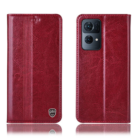 Funda de Cuero Cartera con Soporte Carcasa H05P para Oppo Reno7 Pro 5G Rojo