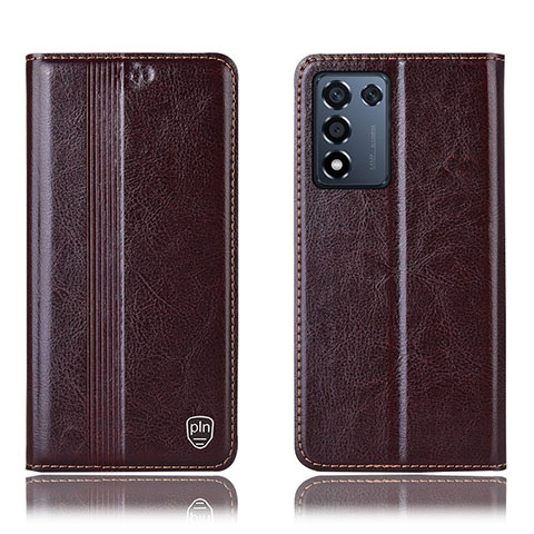 Funda de Cuero Cartera con Soporte Carcasa H05P para Realme Q3s 5G Marron