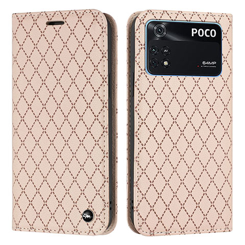 Funda de Cuero Cartera con Soporte Carcasa H05X para Xiaomi Poco M4 Pro 4G Oro