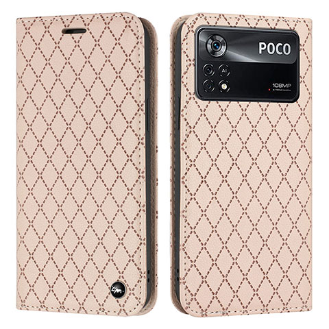 Funda de Cuero Cartera con Soporte Carcasa H05X para Xiaomi Poco X4 Pro 5G Oro