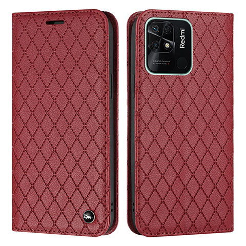 Funda de Cuero Cartera con Soporte Carcasa H05X para Xiaomi Redmi 10C 4G Rojo