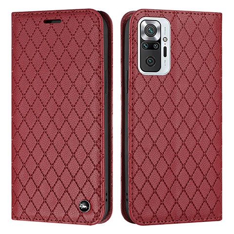 Funda de Cuero Cartera con Soporte Carcasa H05X para Xiaomi Redmi Note 10 Pro 4G Rojo