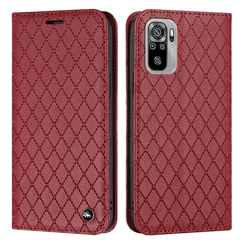 Funda de Cuero Cartera con Soporte Carcasa H05X para Xiaomi Redmi Note 10S 4G Rojo