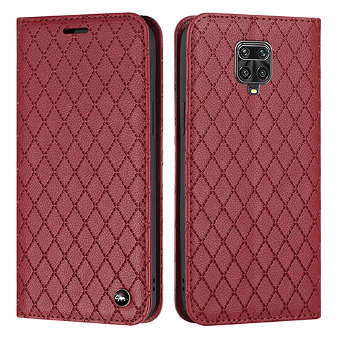 Funda de Cuero Cartera con Soporte Carcasa H05X para Xiaomi Redmi Note 9 Pro Rojo