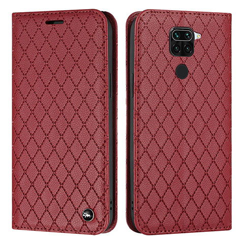 Funda de Cuero Cartera con Soporte Carcasa H05X para Xiaomi Redmi Note 9 Rojo