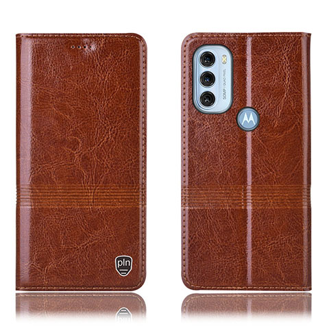 Funda de Cuero Cartera con Soporte Carcasa H06P para Motorola Moto G71 5G Marron Claro