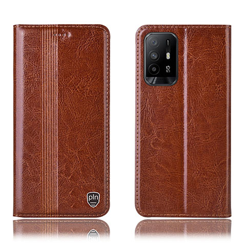 Funda de Cuero Cartera con Soporte Carcasa H06P para Oppo A95 5G Marron Claro