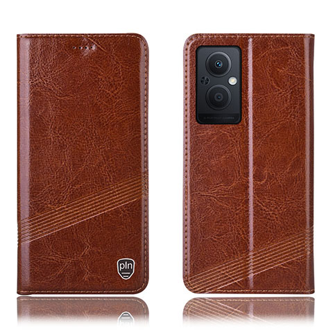 Funda de Cuero Cartera con Soporte Carcasa H06P para Oppo A96 5G Marron Claro