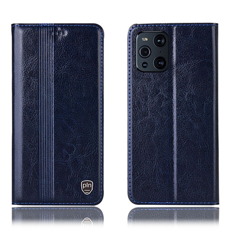 Funda de Cuero Cartera con Soporte Carcasa H06P para Oppo Find X3 5G Azul