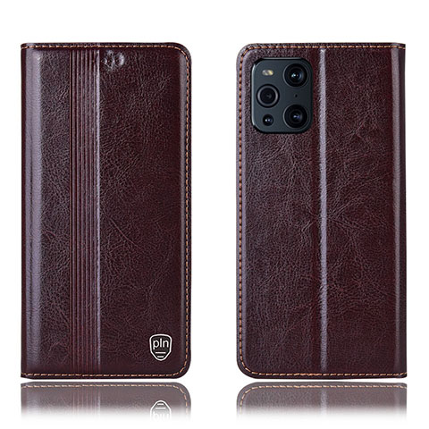 Funda de Cuero Cartera con Soporte Carcasa H06P para Oppo Find X3 5G Marron