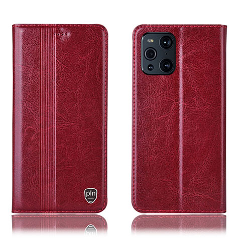 Funda de Cuero Cartera con Soporte Carcasa H06P para Oppo Find X3 5G Rojo