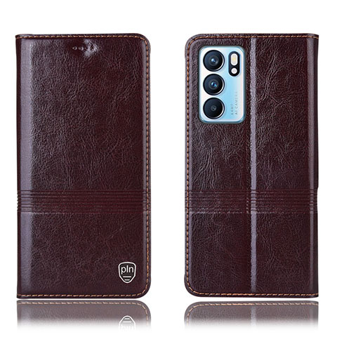 Funda de Cuero Cartera con Soporte Carcasa H06P para Oppo Reno6 5G Marron