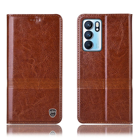 Funda de Cuero Cartera con Soporte Carcasa H06P para Oppo Reno6 5G Marron Claro