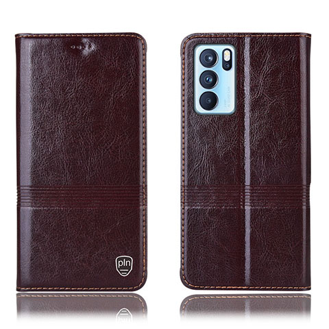 Funda de Cuero Cartera con Soporte Carcasa H06P para Oppo Reno6 Pro 5G India Marron