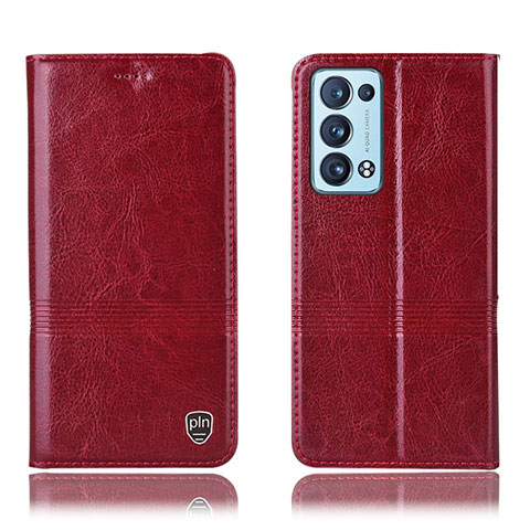 Funda de Cuero Cartera con Soporte Carcasa H06P para Oppo Reno6 Pro+ Plus 5G Rojo