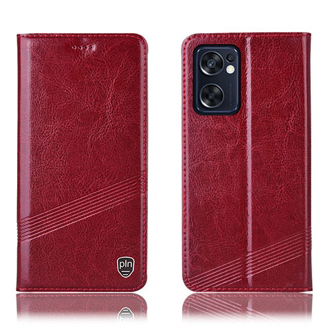 Funda de Cuero Cartera con Soporte Carcasa H06P para Oppo Reno7 SE 5G Rojo