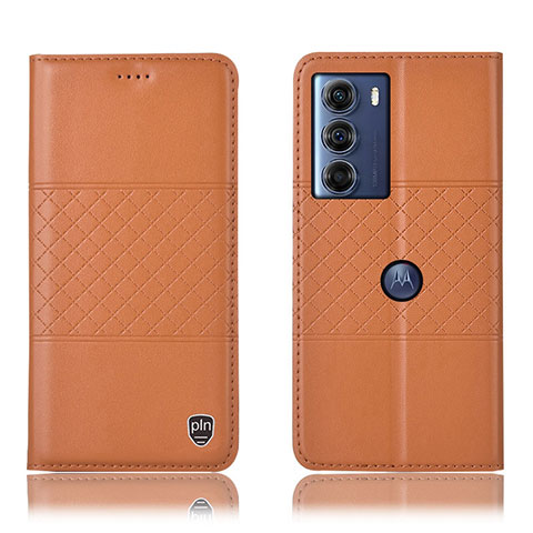 Funda de Cuero Cartera con Soporte Carcasa H07P para Motorola Moto G200 5G Naranja