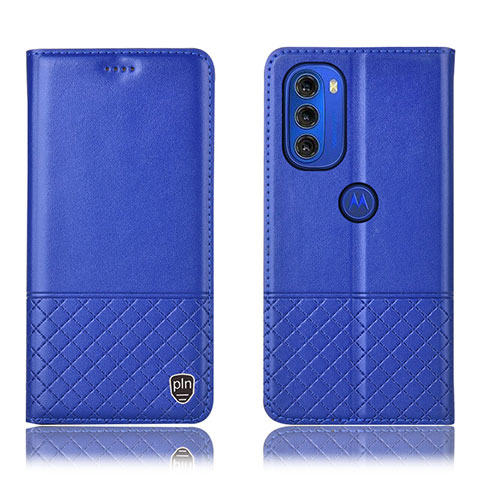 Funda de Cuero Cartera con Soporte Carcasa H07P para Motorola Moto G51 5G Azul