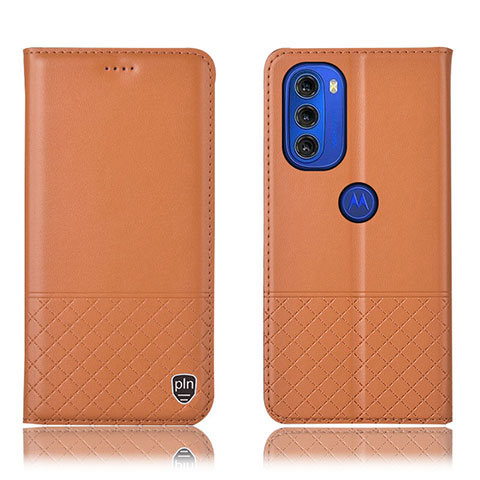 Funda de Cuero Cartera con Soporte Carcasa H07P para Motorola Moto G51 5G Naranja